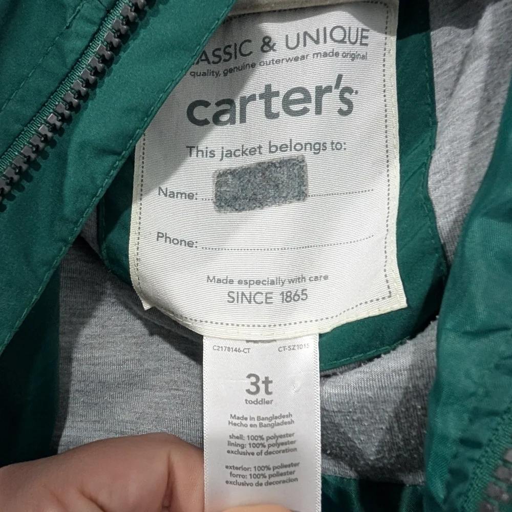 Carter's Toddler Boy Green Monster Zip Up Windbreaker Jacket in Size 3T